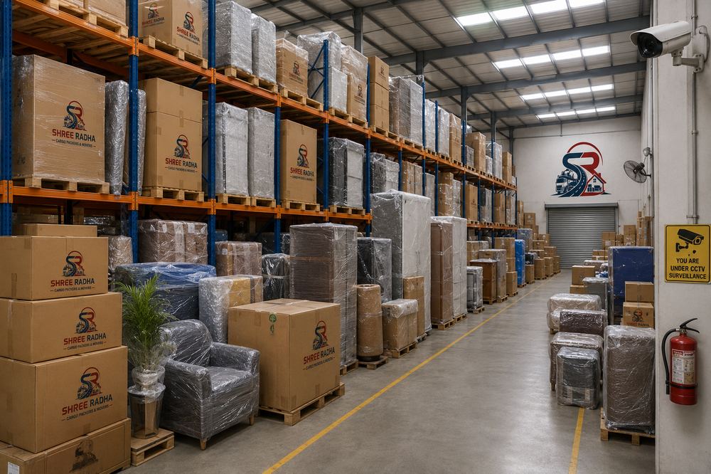 Organised warehouse with pallets and stacked cartons